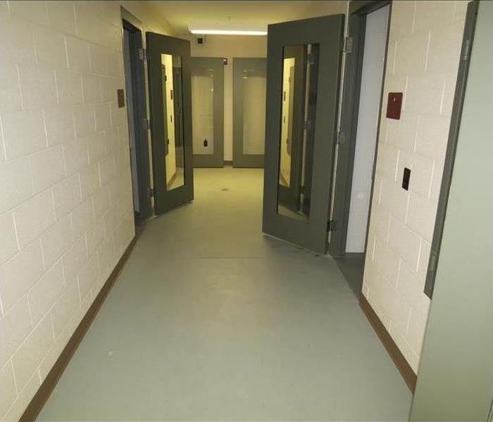 cleaned corridor, no dirt, doors opened