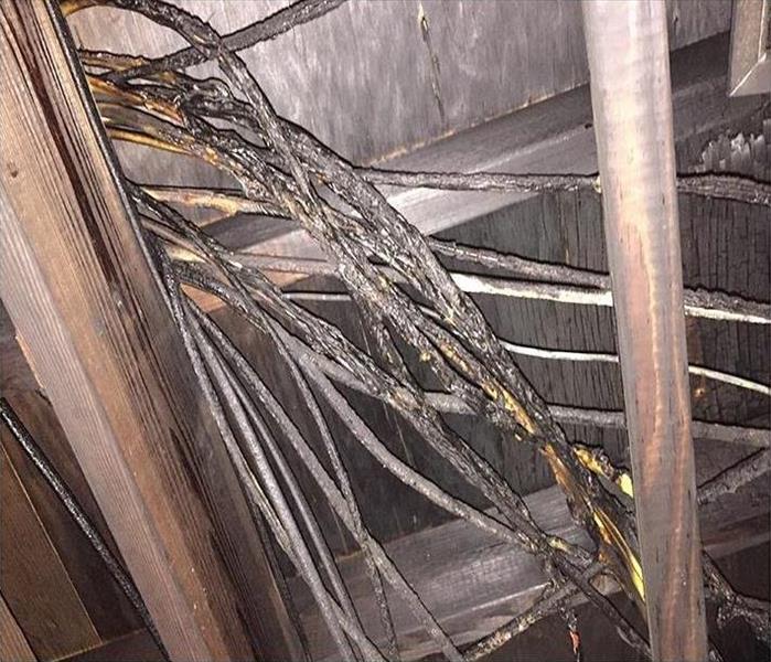 charred wiring in attic, black sheathing 